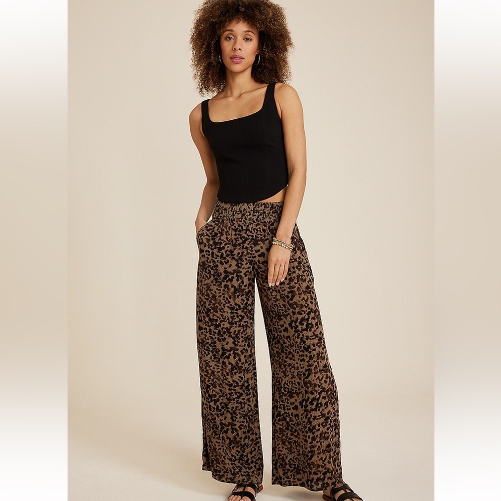 Maurices Brown Leopard Wide-Leg Pants